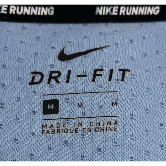 Nike Running Dri Fit Mens T Shirt M Blue Short Sleeve Crew Neck Fitted Logo - Picture 5 of 7